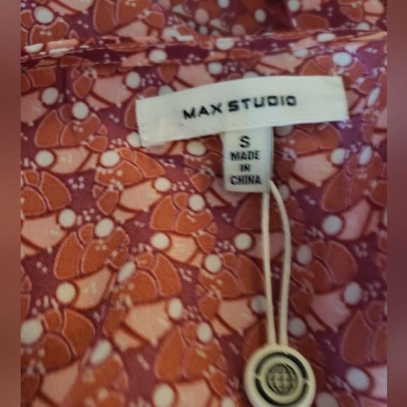 MAX Studio boho top V neck tie front pink orange print new sz S - Picture 7 of 7